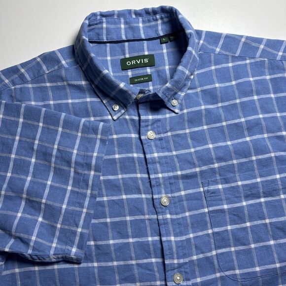 Orvis Classic Fit  Performance LINEN Men's L Wicking Button Up Blue Plaid Check - Picture 3 of 8